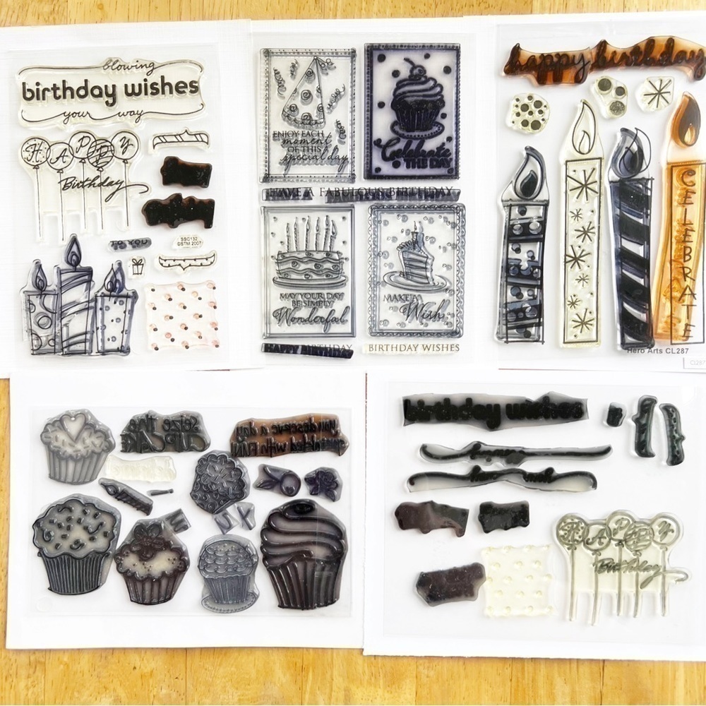 𝅺hero Arts Lot of 5 Clear Cling Birthday Theme Stamp Sets